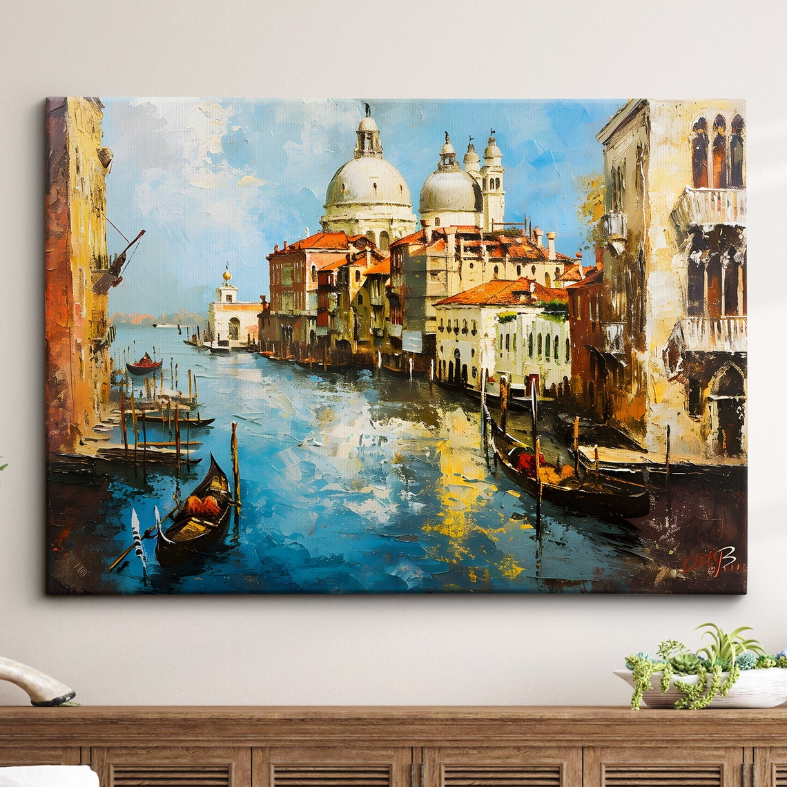 Venice Italy Grand Canal Gondolas Sunlit Oil Painting Style Poster