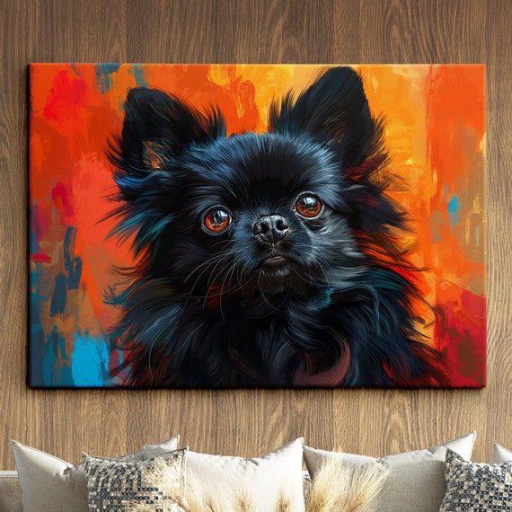 Black Colorful Pomeranian Dog Pet Abstract Modern Oil Painting Wall Art Framed Canvas Poster Print Home Kitchen Office Room Decor Gifts