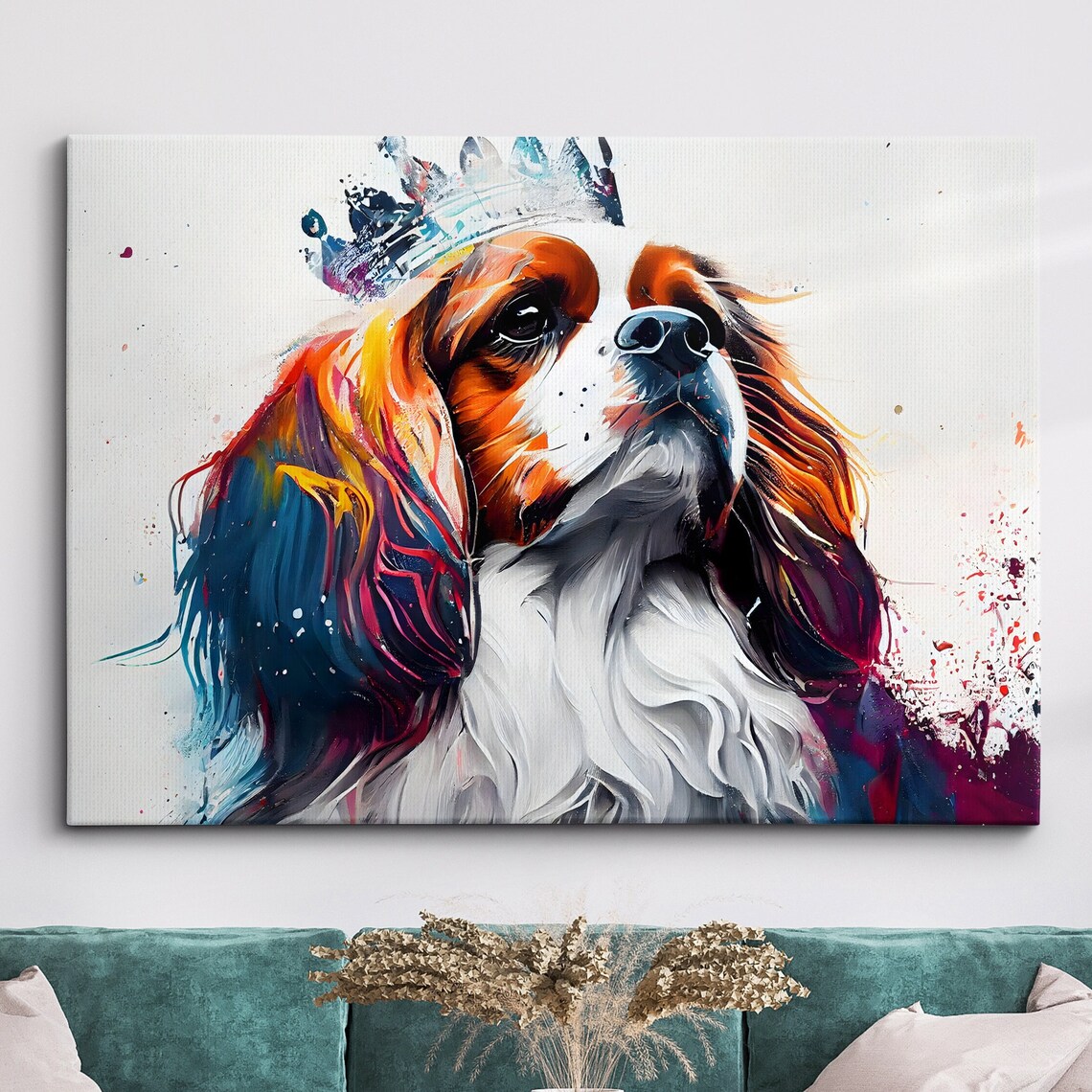 Cavalier King Charles Spaniel Crown Art Print, Modern