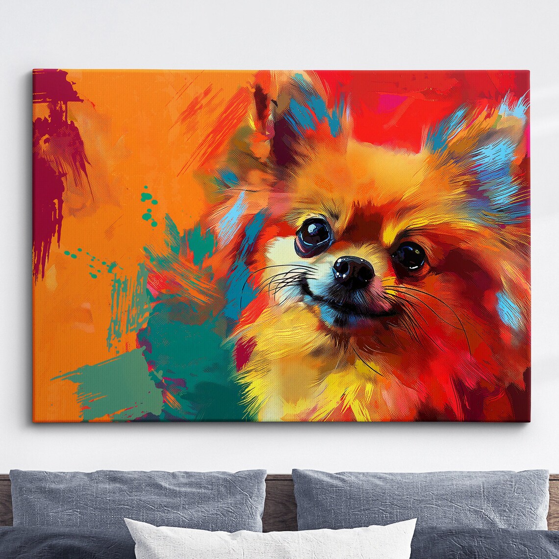 Smiling Orange Pomeranian Colorful Abstract Oil Painting Poster