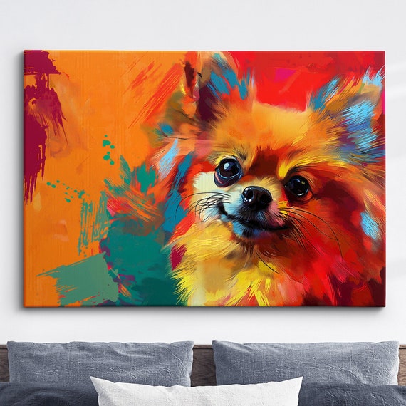 Colorful Pomeranian Dog Pet Abstract Modern Oil Painting Wall Art Framed Canvas Poster Print Home Kitchen Office Room Decor Gifts