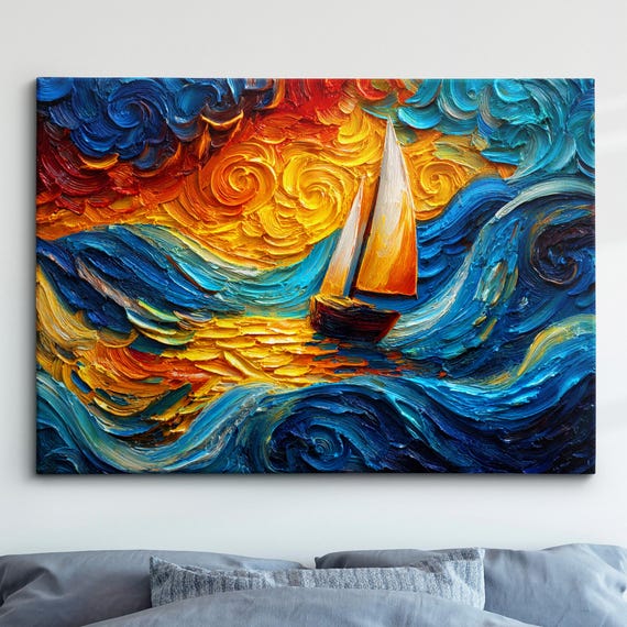 Beach Waves Boat Palette Painting Abstract Oil Wall Art Framed Canvas Poster Print Homeoffice Room Decor Gifts