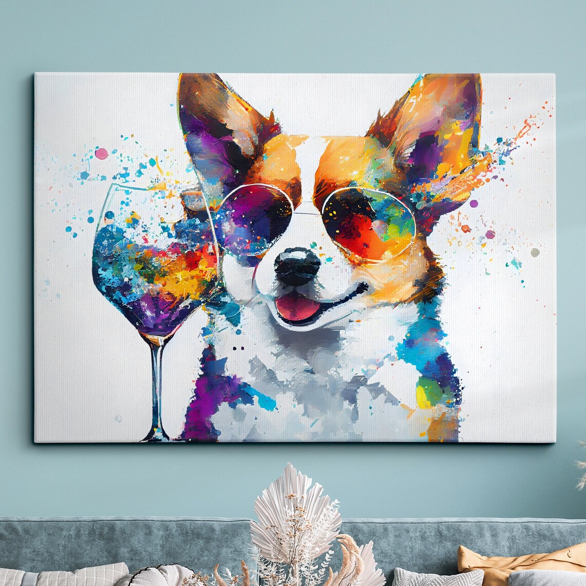 Corgi Toasting Drink Abstract Modern Art Print