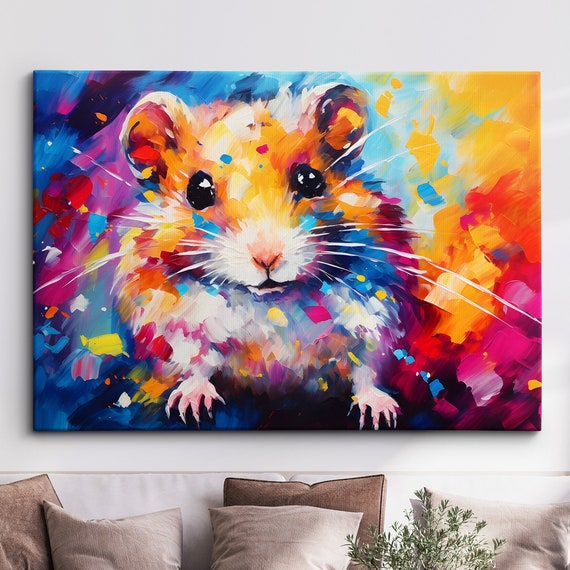 Colorful Hamster Pet Animal Abstract Oil Painting Paint Splatter Style Wall Art Framed Canvas Poster Print Home Living Room Decor Gift