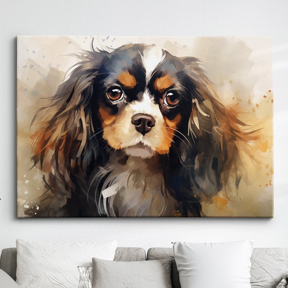 Cavalier King Charles Spaniel Crown Dog Pet Abstract Modern Painting Wall Art Framed Canvas Poster Print Home Kitchen Office Room Decor