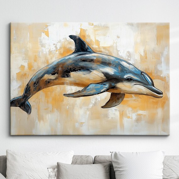 Dolphin Animal Sea Ocean Life Abstract Modern Painting Wall Art Framed Canvas Poster Print Home Kitchen Office Room Decor Kids Gifts