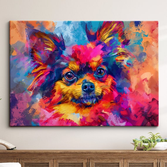Colorful Pomeranian Dog Pet Abstract Modern Oil Painting Wall Art Framed Canvas Poster Print Home Kitchen Office Room Decor Gifts