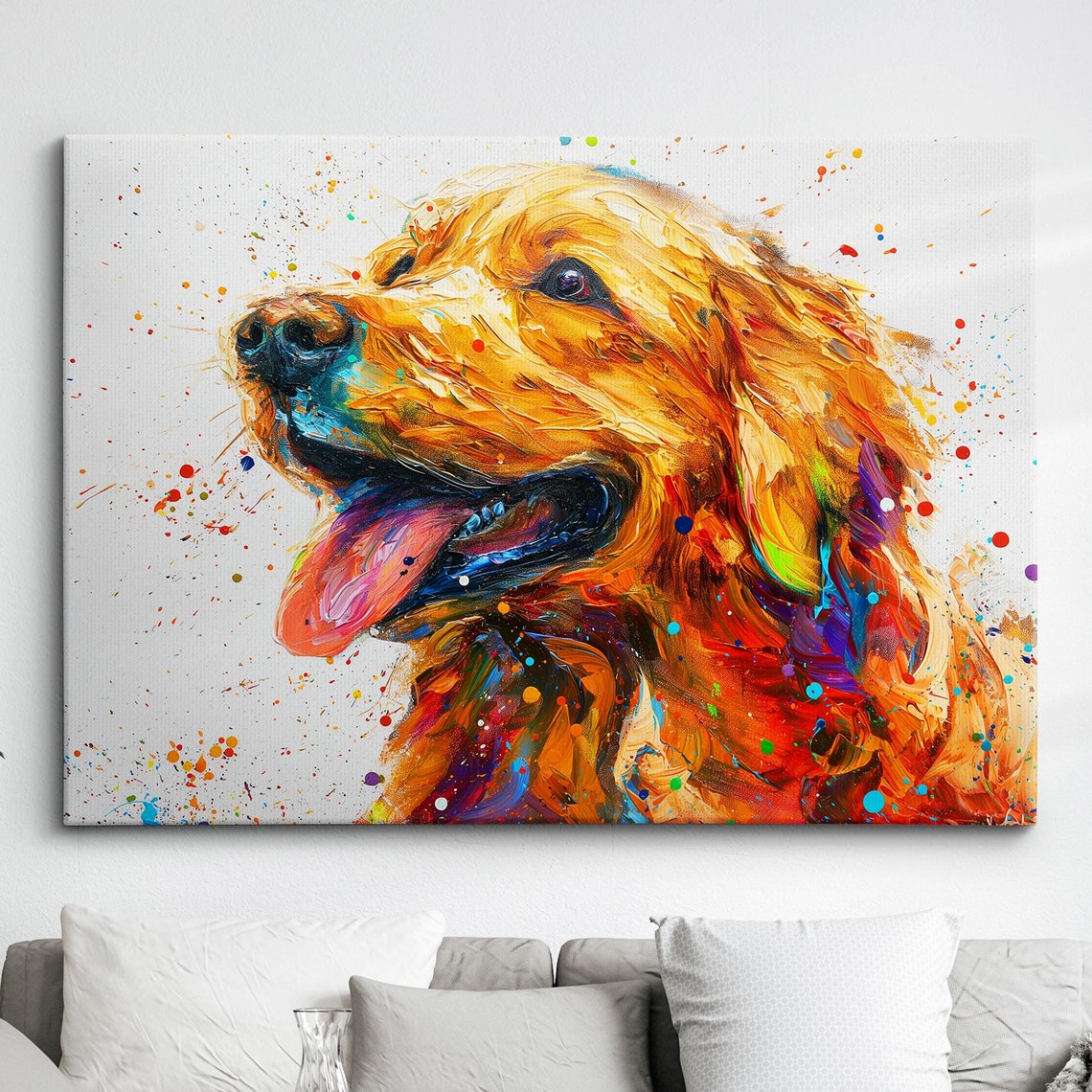 Golden Retriever Rainbow Colors Side Profile Painting Poster
