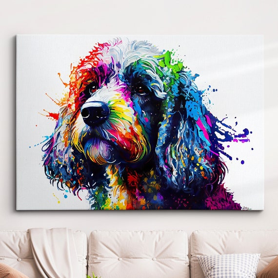Poodle Abstract Dog Pet Animal Painting Splatter Wall Art Framed Canvas Poster Print Home Kitchen Office Room Decor Family Gifts