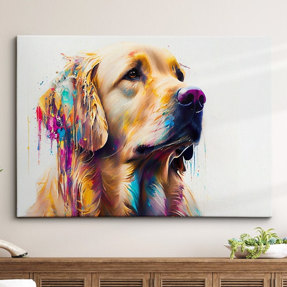 Golden Retriever Dog Pet Abstract Modern Painting Splatter Wall Art Framed Canvas Poster Print Home Kitchen Office Room Decor Gifts