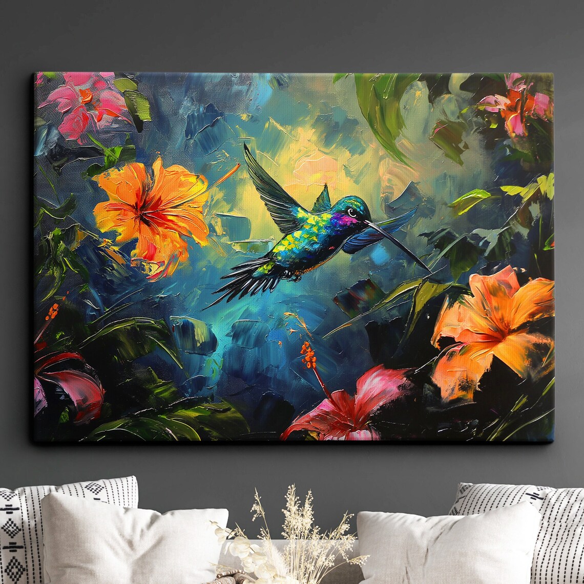 Hummingbird Abstract Oil Painting Art Print