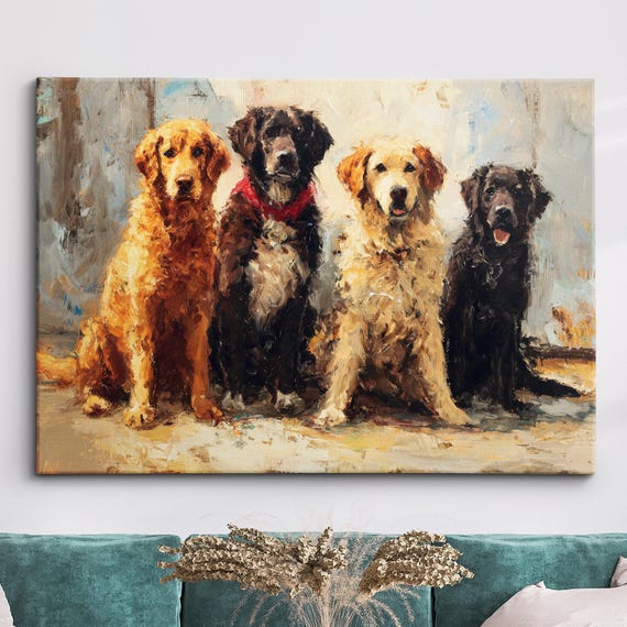 Pack Of Dogs Abstract Oil Painting Style Wall Art Framed Calming Canvas Poster Print Homeoffice Room Decor Gifts For Office Home