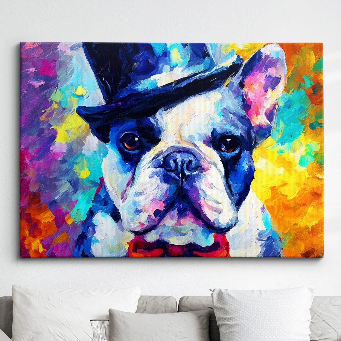French Bulldog in Top Hat Colorful Splatter Oil Painting Poster