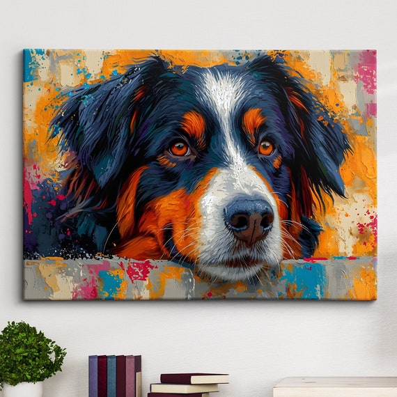 Colorful Bernese Mountain Dog Pet Abstract Modern Oil Painting Wall Art Framed Canvas Poster Print Home Kitchen Office Room Decor Gifts