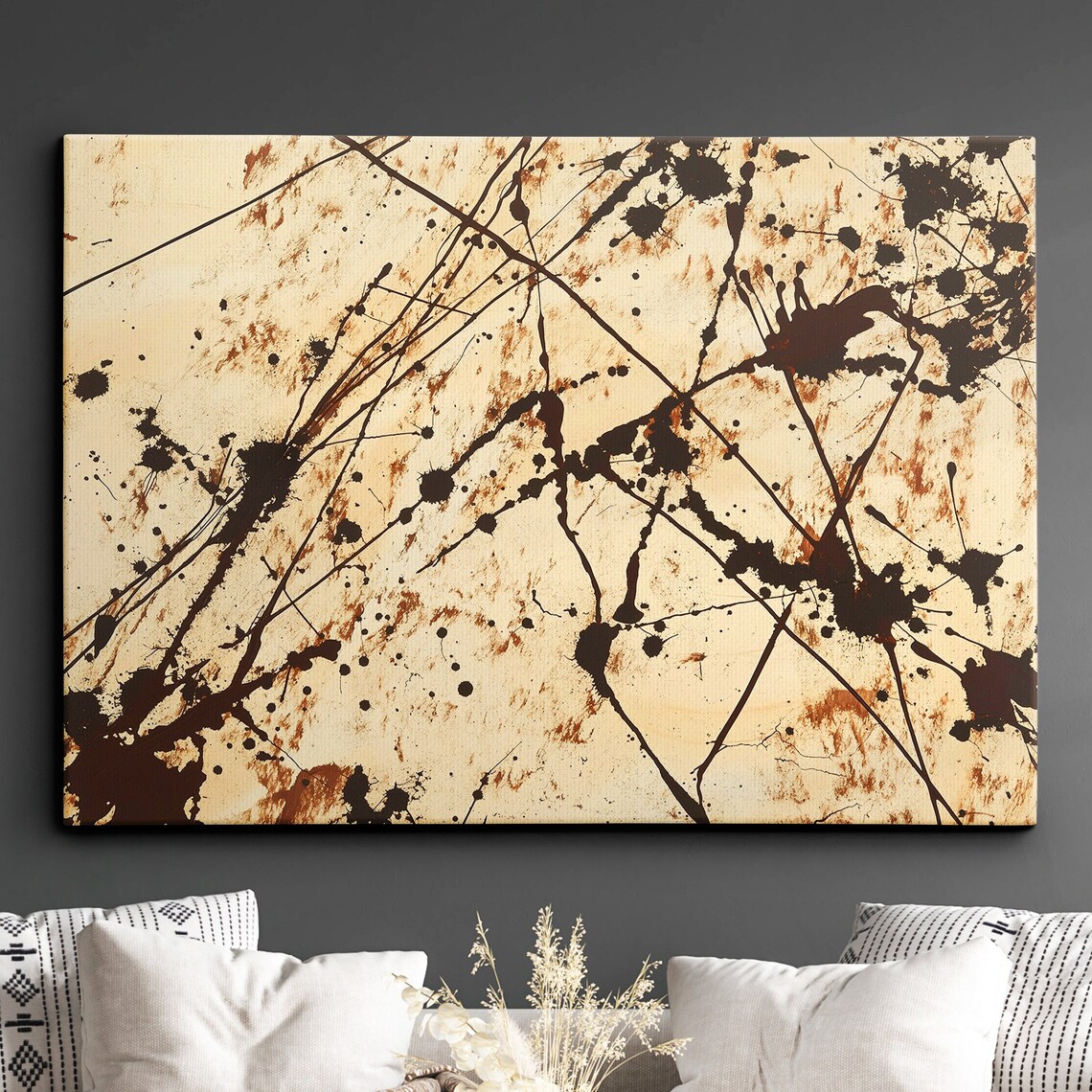 Warm Beige Brown Drip Abstract Modern Canvas Art Gallery Poster