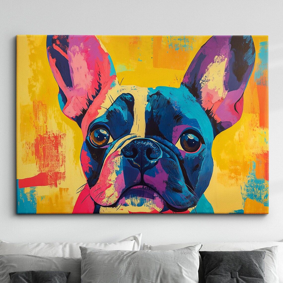 French Bulldog Colorful Pop Art Portrait in Pink Yellow Poster
