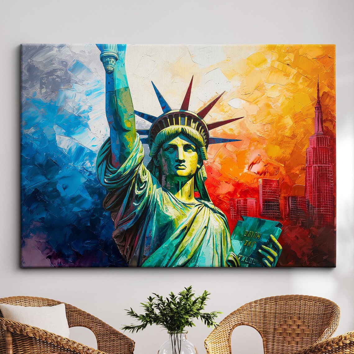 Statue of Liberty New York City Skyline Abstract Painting Poster