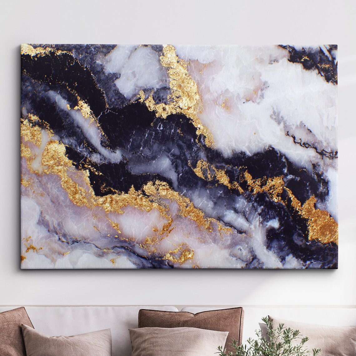 Black White And Gold Marble Abstract Painting Elegant Veins Art Poster