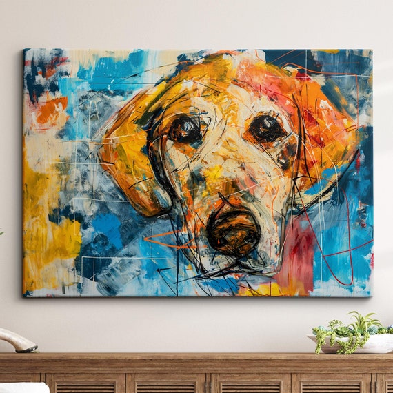 Colorful Golden Retriever Dog Pet Abstract Modern Oil Painting Wall Art Framed Canvas Poster Print Home Kitchen Office Room Decor Gifts