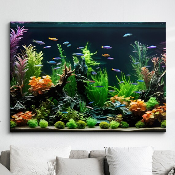 Fish Tank Water Aquascape Feature Aquatic Lover Wall Art Framed Canvas Poster Print Home Office Bedroom Games Room Decor