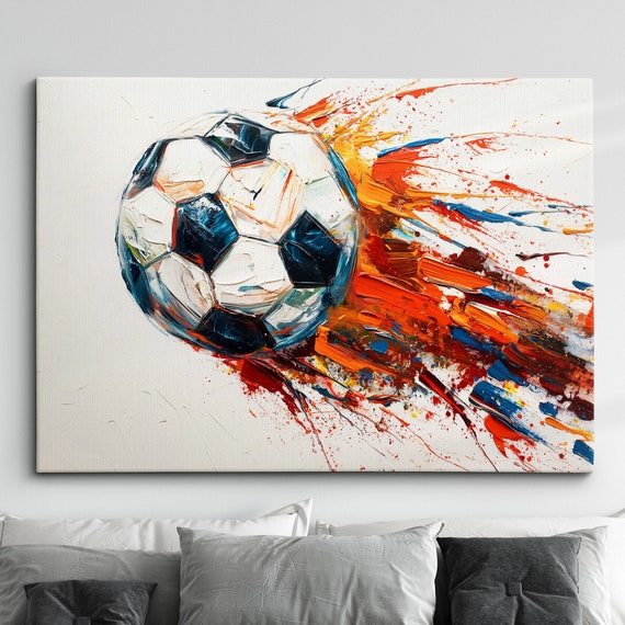 Football Abstract Oil Painting Sports Soccer Ball Wall Art Framed Canvas Poster Print Home Teen Childrens Bedroom Room Decor Idea Gifts