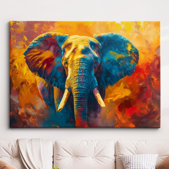 Elephant Animal Abstract Oil Painting Colourful Paint Splatter Style Wall Art Framed Canvas Poster Print Homeoffice Room Decor Gifts