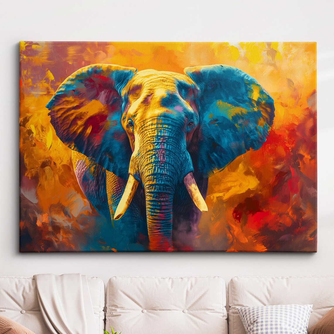 Colorful Abstract Elephant Portrait Vibrant Oil Painting Poster