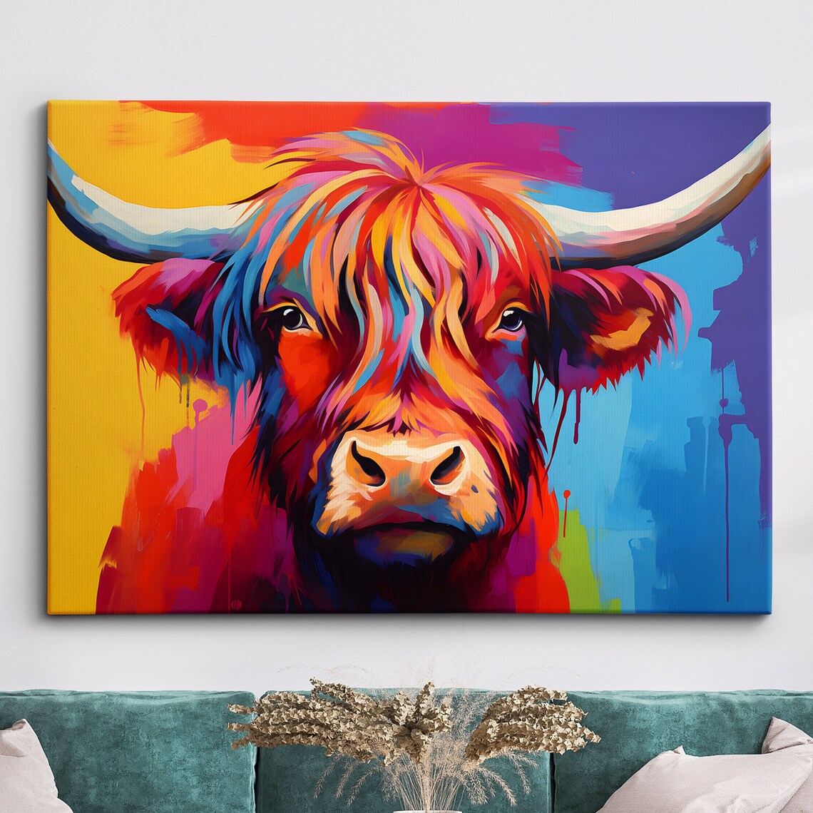 Highland Cow Abstract Oil Painting Poster Print