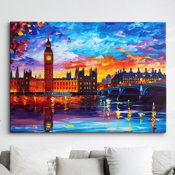 London Bridge Abstract Oil Painting Paint Colourful Uk Big Ben Wall Art Framed Canvas Poster Print Homeoffice Room Decor Gifts