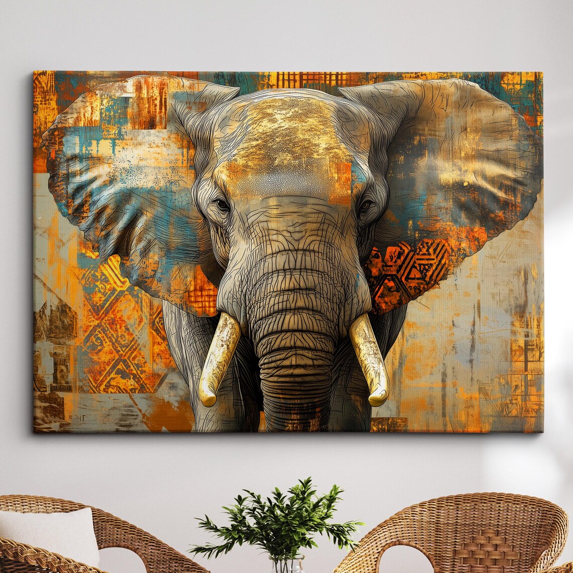 Colorful Elephant Paint Splatter Abstract Oil Painting Poster