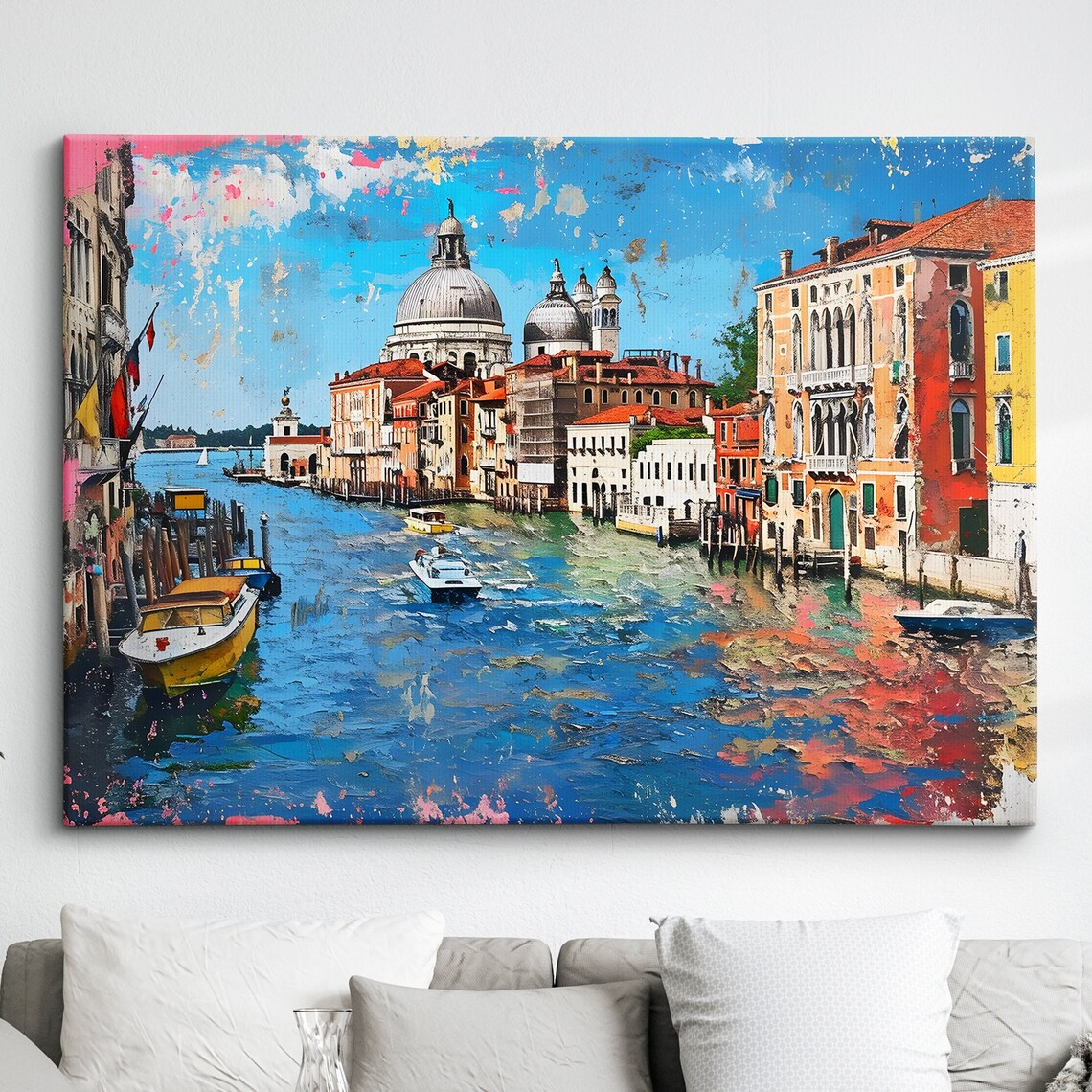 Venice Italy Grand Canal Boats Colorful Oil Painting City Poster