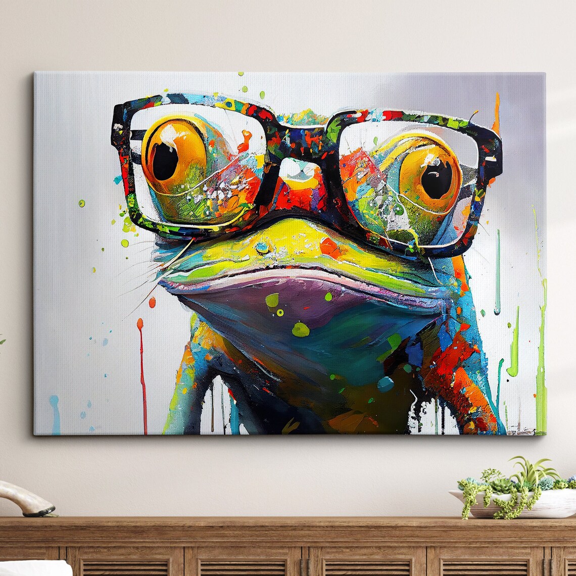 Abstract Frog With Glasses Modern Wall Art Print