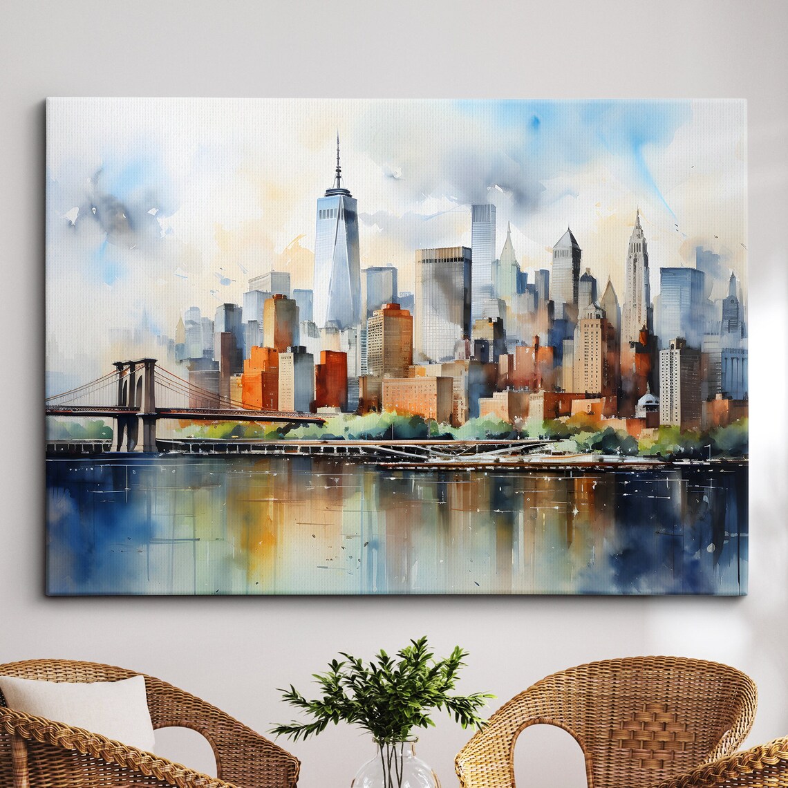 New York City Skyline Bridges Landmark Art Print