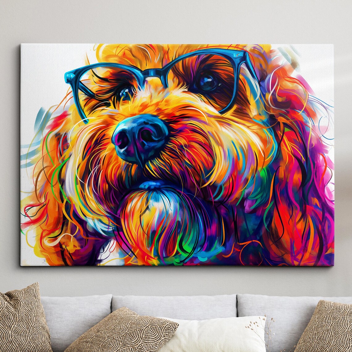 Colorful Goldendoodle Dog Abstract Modern Art Print