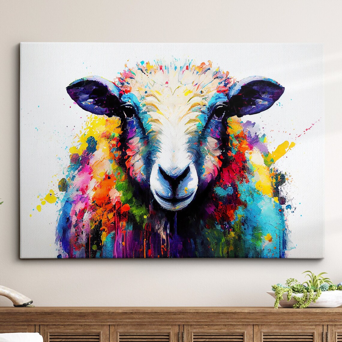 Sheep Abstract Lamb Oil Painting Animal Splatter Art Print