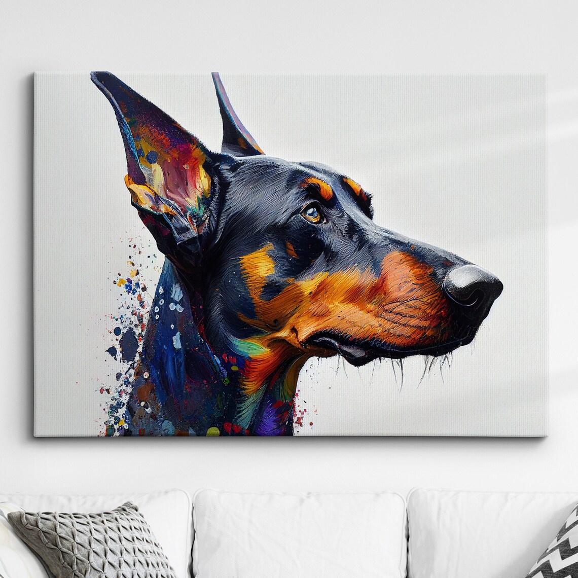 Dobermann Pinscher Colorful Abstract Profile Dog Portrait Poster