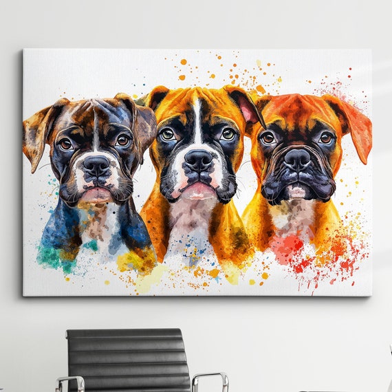 Boxers Abstract Dog Pet Animal Painting Splatter Wall Art Framed Canvas Poster Print Home Kitchen Office Room Decor Family Gifts