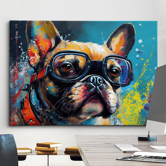 Colorful French Bulldog Dog Pet Abstract Modern Oil Painting Wall Art Framed Canvas Poster Print Home Kitchen Office Room Decor Gifts