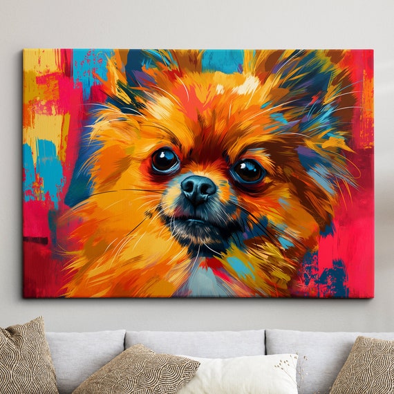 Colorful Pomeranian Dog Pet Abstract Modern Oil Painting Wall Art Framed Canvas Poster Print Home Kitchen Office Room Decor Gifts
