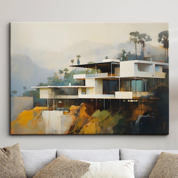 Hollywood Hills Modern Glass Villa Impressionist Architecture Poster