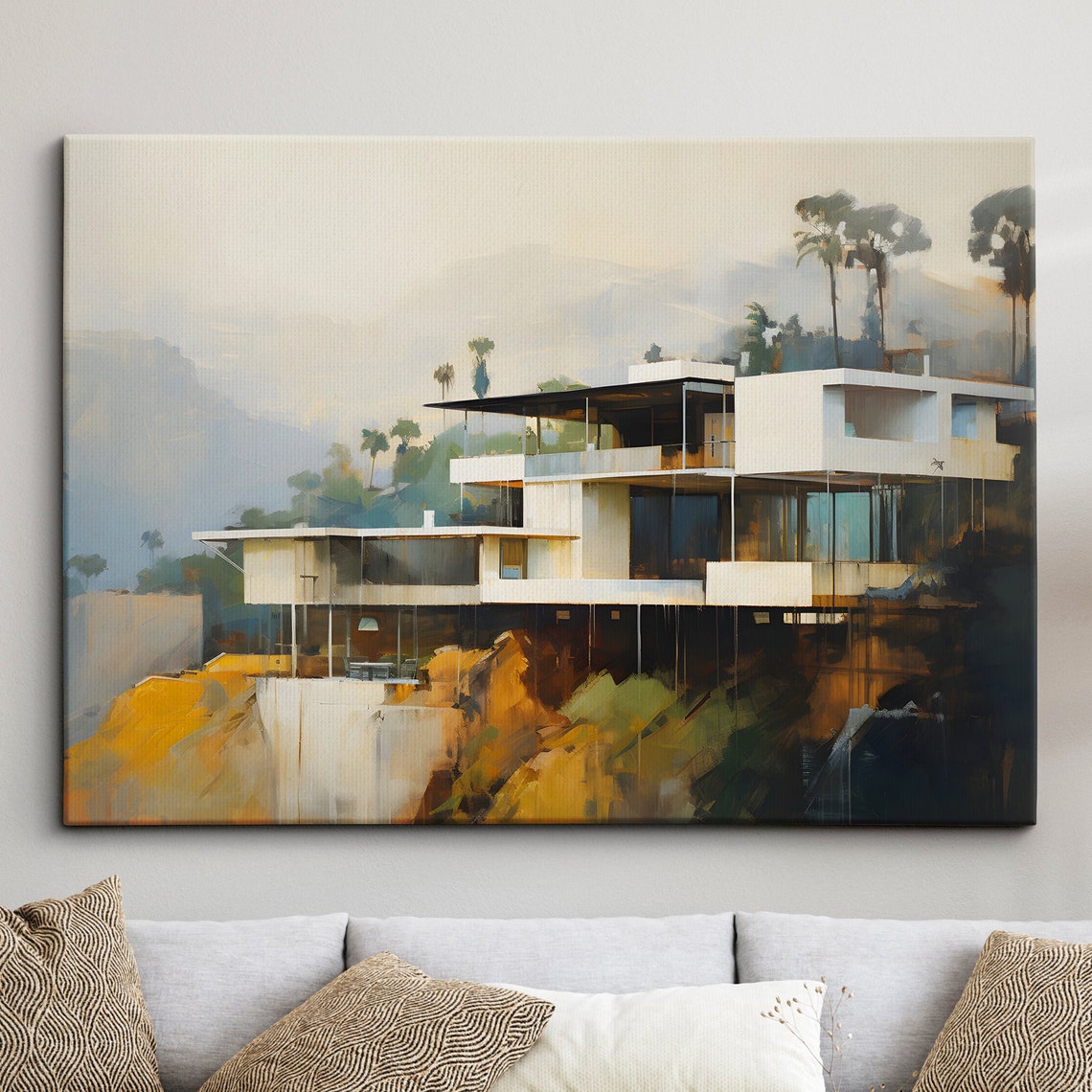 Hollywood Hills Modern Glass Villa Impressionist Architecture Poster