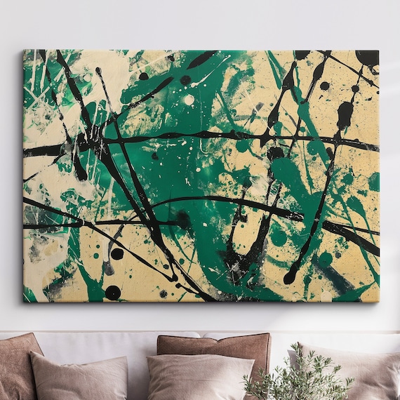 Modern Abstract Green Beige Free Form Exhibition Oil Painting Wall Art Framed Canvas Poster Print Home Living Room Decor