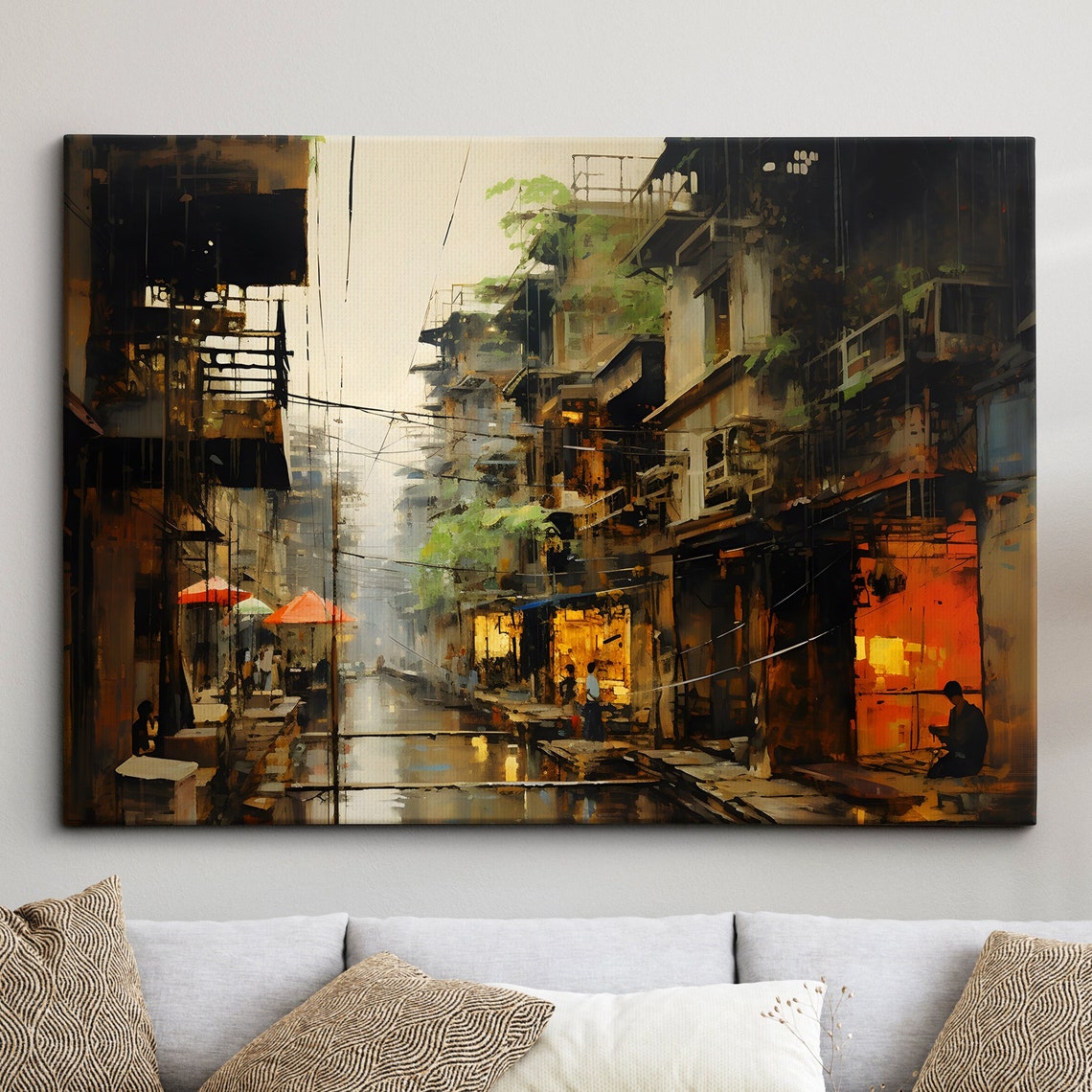 Bangkok Canal Inspired Thailand Landmark Oil Painting Watercolor Wall Art Framed Calming Canvas Poster Print Homeoffice Room Decor Gifts