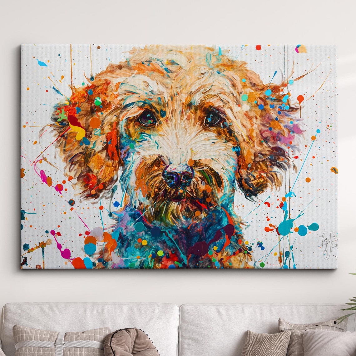 Joyful Cockapoo Puppy Colorful Paint Splatter Abstract Art Poster