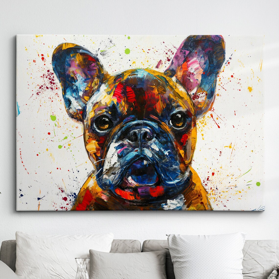 Colorful French Bulldog Dog Pet Abstract Modern Oil Painting Wall Art Framed Canvas Poster Print Home Living Room Decor Gift Ideas