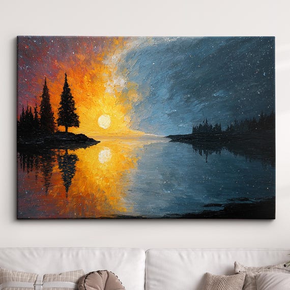 Modern Palette Painting Abstract Sunset Minimalist Oil Wall Art Framed Canvas Poster Print Home Living Room Decor Gift Ideas