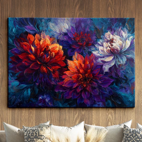 Flowers Abstract Flower Painting Colorful Floral Wall Art Oil Style Framed Canvas Poster Print Home Kitchen Office Room Gifts