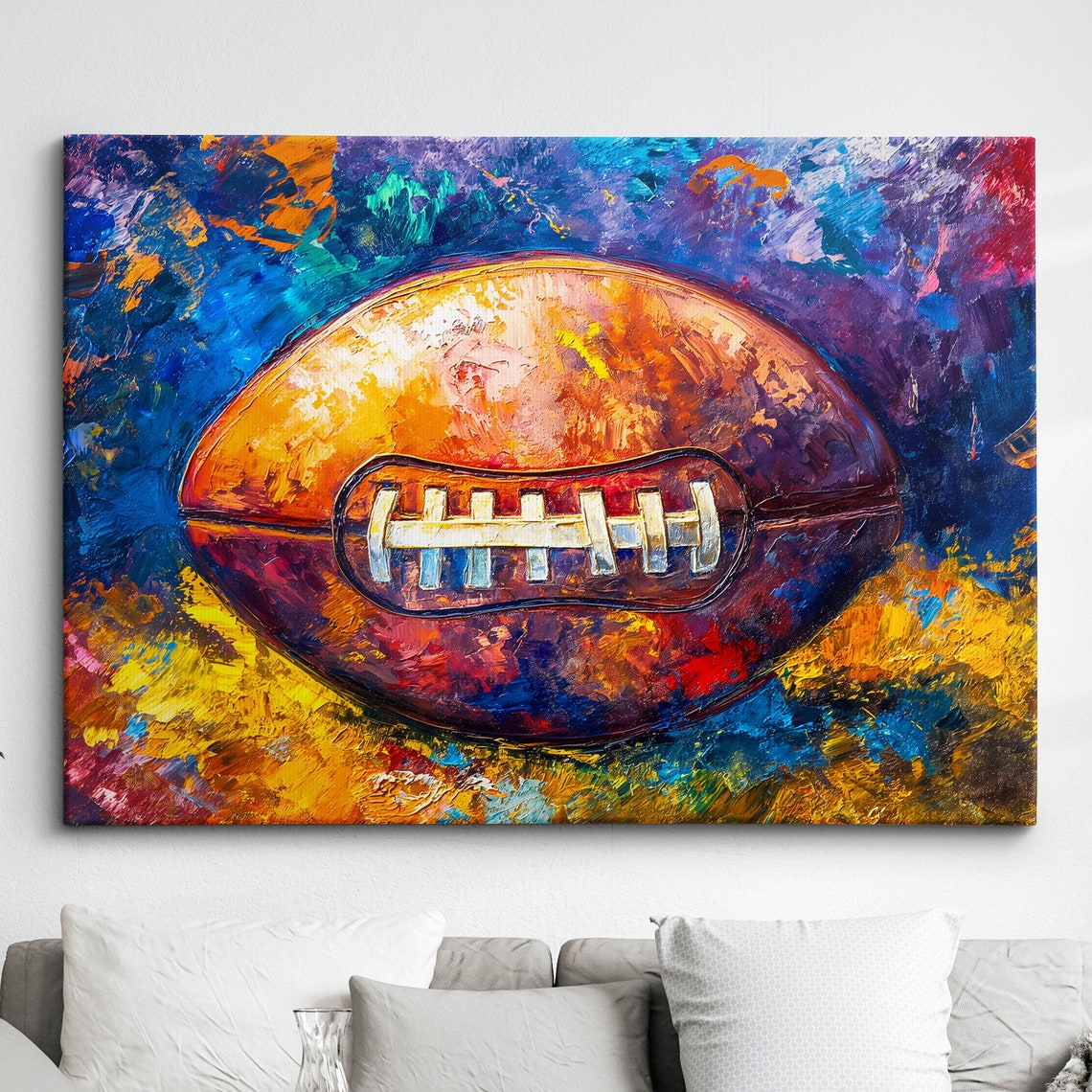 Football Abstract Oil Painting Sports Ball Wall Art Framed Canvas Poster Print Home Teen Childrens Bedroom Room Decor