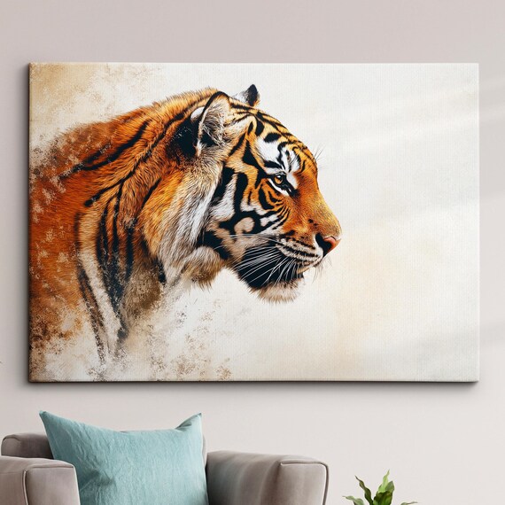 Tiger Animal Abstract Modern Jungle Wild Oil Painting Splatter Style Wall Art Framed Canvas Poster Print Homeoffice Room Decor Gifts