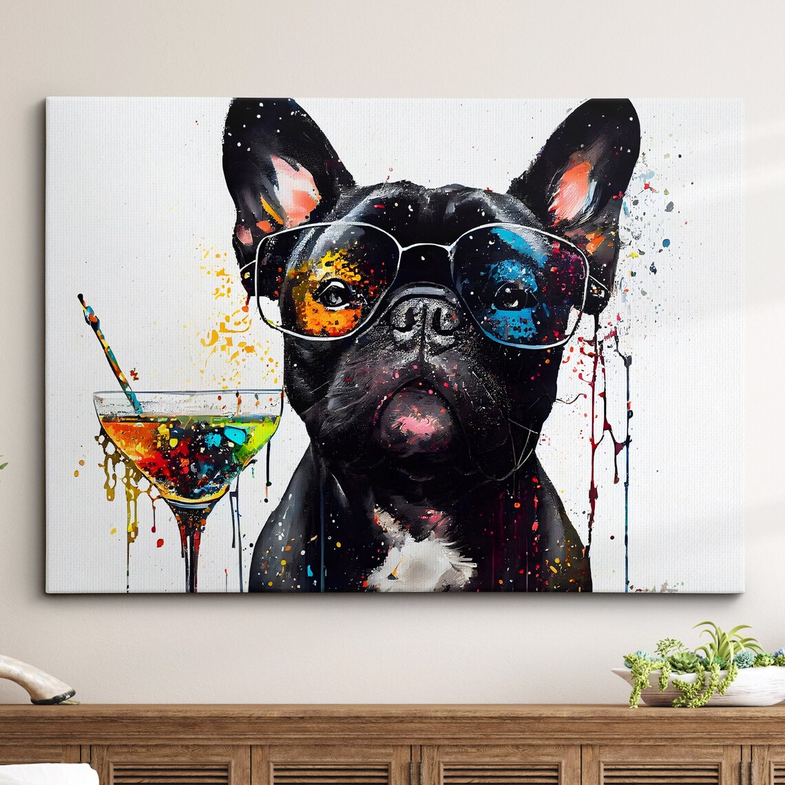 French Bulldog Toasting Drink Abstract Modern Art Print